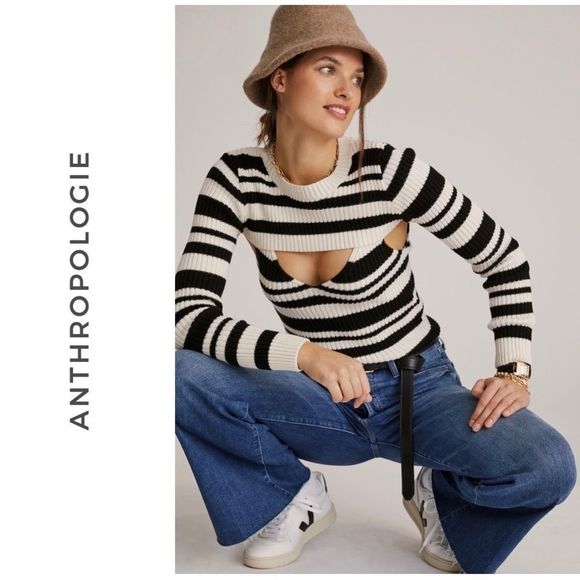 Anthropologie MAEVE Striped Shrug Set Pullover Tank & Shrug - Picture 3 of 3